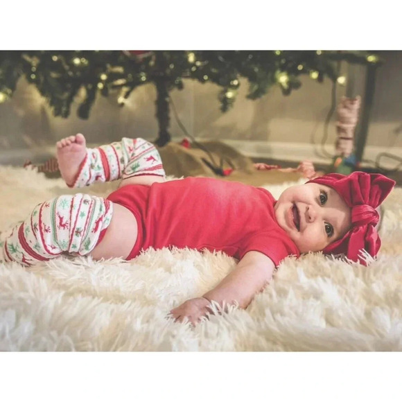 Christmas Leg Warmers for Babies & Toddlers - Fair Isle - Red & Green - One Size - Picture 4 of 4